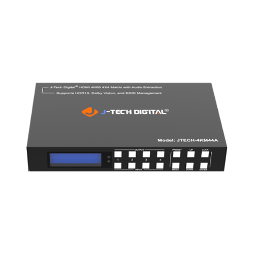 J-Tech Digital - 4K 60Hz 4x4 HDMI Matrix Switch with Audio De-Embedding - Black-Front_Standard 
