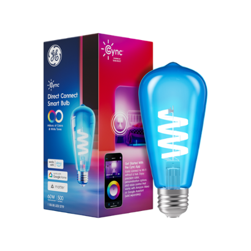 Cync Direct Connect ST19 Smart LED Light Bulb, Matter Compatible - Color Changing - Full Color