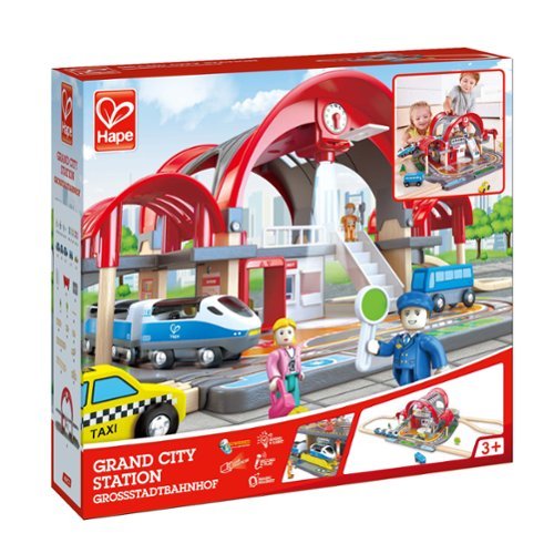 Hape Grand City Station Light & Sound Railway Set with Projector & Recorder INTERNATIONAL SHIPPING