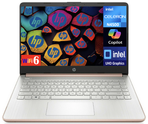 HP - 14 Laptop 14.0 HD Display (Intel Celeron N4500, 16GB DDR4, 256GB PCIe SSD, Intel UHD, WiFi 6, Webcam, Win 11 Pro) - Pale Rose Gold Natural Silver-Front_Standard 