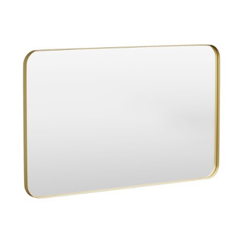 LOVMOR - 50 in. W x 30 in. H Tempered Glass Rounded Rectangle Framed Wall-Mounted Bathroom Vanity Mirror in Gold - Gold
