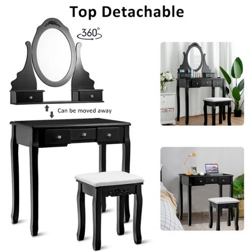 black dressing table with mirror and stool Flip-Up Mirror Dressing Table with Storage & Stool, Makeup Desk