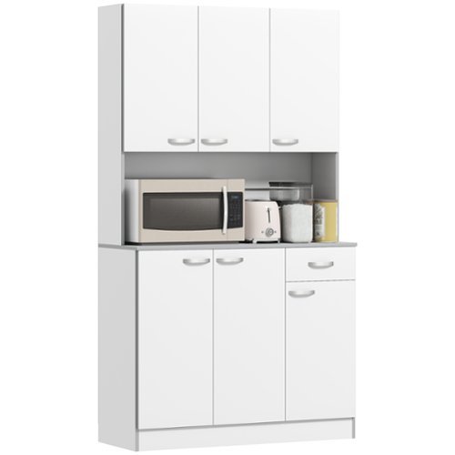 Homcom - Modern Freestanding Kitchen Buffet with Hutch Pantry Hutch w/ Storage - White-Front_Standard 