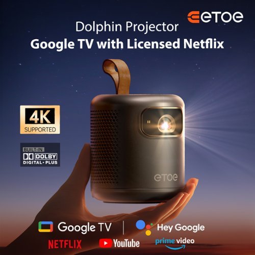 ETOE Dolphin DLP Projector, 1080P 500 ANSI Lumens, Google TV with Licensed Netflix, Dolby Atmos - Black WHERE TO BUY