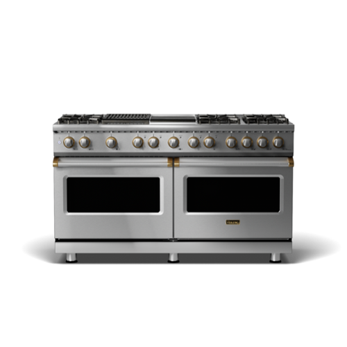 Viking - 5-Series Dual Fuel Self-Clean 60"W Sealed Burner Range - Stainless with Brushed Brass Accents-Front_Standard 
