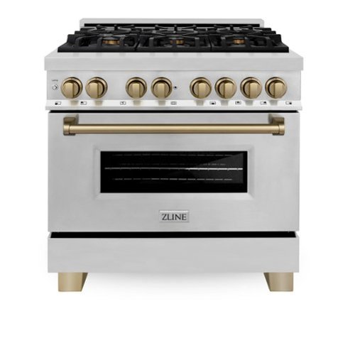 ZLINE - 36 in. Wide 6 Burner Autograph 4.6 cu. ft. Legacy Freestanding Dual Fuel Range with Convection Oven w/ Bronze Accents - Stainless Steel/Champagne Bronze Accents-Front_Standard 