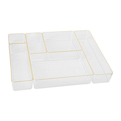 Martha Stewart - Kerry Plastic Stacking Drawer Organizer Set of 6 - Clear/Gold Trim-Front_Standard 