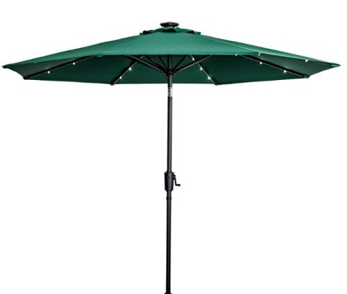 Sun Ray - 9' Round 8Rib Solar Lighted Umbrella - Hunter Green-Front_Standard 