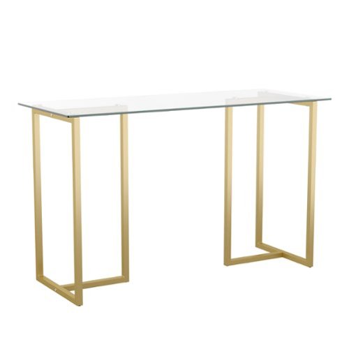 Martha Stewart - Eli Tempered Glass Top Office Desk - Clear Top/Polished Brass Frame-Front_Standard 