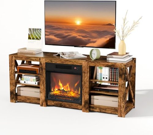 Winado - 70" Fireplace TV Stand Table with Remoted 18" Embedded Electric Fireplace Heater Entertainment Center for Up to 70in TVs - Rustic Brown-Front_Standard 