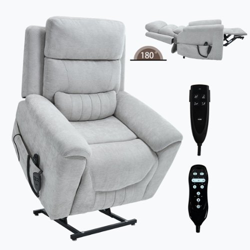 Boyel Living - Chenille Dual Motor Power Lift Recliner Chair, Infinite Position, 350 LBS, 8-Point Massage & Lumbar Heat - Light Gray-Front_Standard 