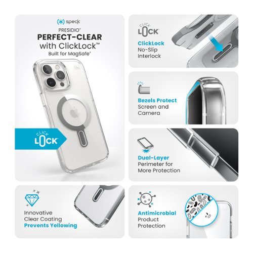 Speck Presidio Perfect Clear ClickLock Case with MagSafe for Apple iPhone 16 Pro Max - Clear/Chrome HOW TO BUY