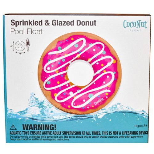 Salus Brands, LLC CocoNut Float: Pink Sprinkled & Glazed Donut - 48 Pool Ring Inflatable, Anti-Leak, Durable, Party Water Accessory GLOBAL SHIPPING