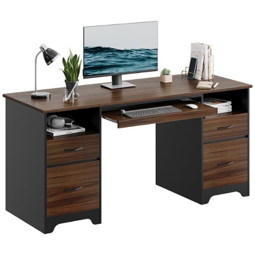 Bestier 59-Inch Computer Gaming Desk with Four Drawers Executive Office Desk with File Drawer - Cherry