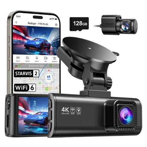REDTIGER - 4K Dash Cam, STARVIS 2, 5.8GHz WiFi, GPS, WDR Night Vision, 128G Card - Black-Front_Standard 