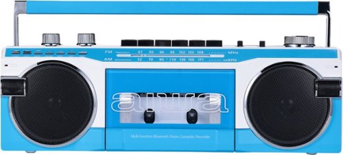 Aiwa - StreetJam Retro Bluetooth Boombox with CD Player, AM/FM Analog Tuner, USB and SD Card Inputs - Blue