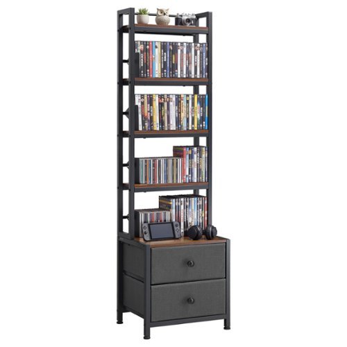 VEVOR - Media Storage Cabinet, 4-Shelf DVD Shelf Organizer with Drawers, 15.75 x 11.81 x 56.50 in Multimedia Storage Organizer - Black-Front_Standard 