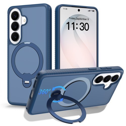 Dteck - Magnetic Case for Samsung Galaxy S26 with 360 Rotating Metal Kickstand,Non-Slip Grip Shockproof Slim Hard Shell Cover - Deepblue-Front_Standard 