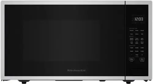 The text on the image reads:

88:08 AUTO Popcorn Potato Reheat Cook Soften Melt Options Weight Timed Defrost Defrost Keep Warm Cook Tame Cook Power Steam Clean QUICK START 1 min 2 min 3 min 4 min 5 min 6 min Timer + Stop Start Add KitchenAid

Corrected text:

88:08 AUTO Popcorn Potato Reheat Cook Soften Melt Options Weight Timed Defrost Defrost Keep Warm Cook Tame Cook Power Steam Clean QUICK START 1 min 2 min 3 min 4 min 5 min 6 min Timer + Stop Start Add KitchenAid