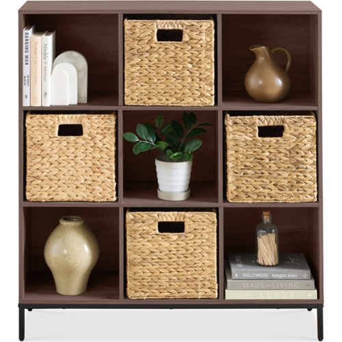 Best Choice Products - Elevated 9-Cube Storage Organizer, 11in Shelf, Bookcase, Display Shelf, w/ Metal Legs - Walnut-Front_Standard 