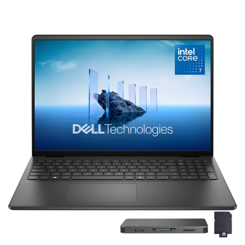 Dell - 16" FHD+ Touchscreen Laptop,Intel Core 7 150U,16GB RAM,1TB SSD+1TB Dock Set,Backlit Keyboard,Win 11 - Black-Front_Standard 