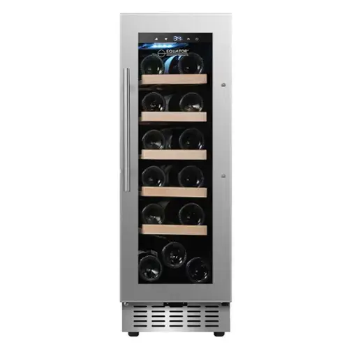 Front. Equator - Equator 11 inch 18-Bottle Wine Cooler, Refrigerator Built-In/Freestanding, 41°F−71.6°F Range, 7-Color LED, Alarm, 110 V - Stainless Steel.