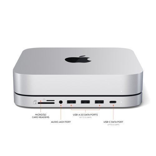 Satechi Stand & Hub for Mac Mini w/ SSD Enclosure with USB-C Data port, 3 USB-A Data ports, Micro/SD Card Readers, & 3.5mm Audio - Silver WORLDWIDE DELIVERY
