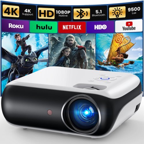 Happrun - Projector Full HD , Native 1080P Bluetooth Projector, Portable Outdoor Movie Projector-Front_Standard 