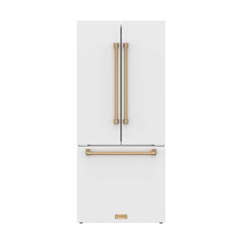 30 in. Wide Gordon Ramsay Series by Thor Kitchen 17.5 Cu. Ft. Counter Depth Refrigerator with Bronze Hardware - Matte White