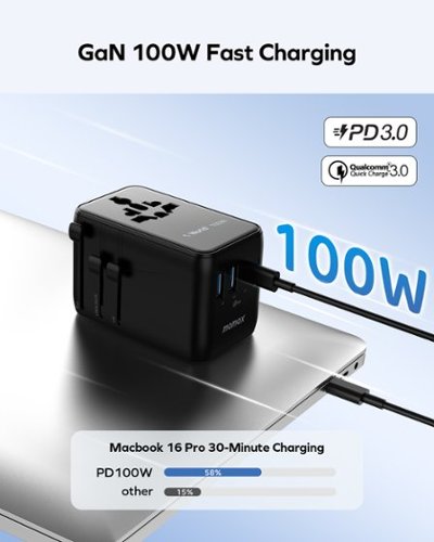 Momax 1-World² 4-Port Mini Universal Travel GaN Charger 100W with Dual AC - Black GLOBAL SHIPPING