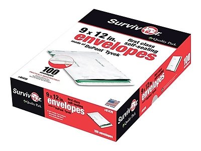 Quality Park - Tyvek Survivor Self Seal Catalog Envelopes, 9" x 12", 100/Box - White