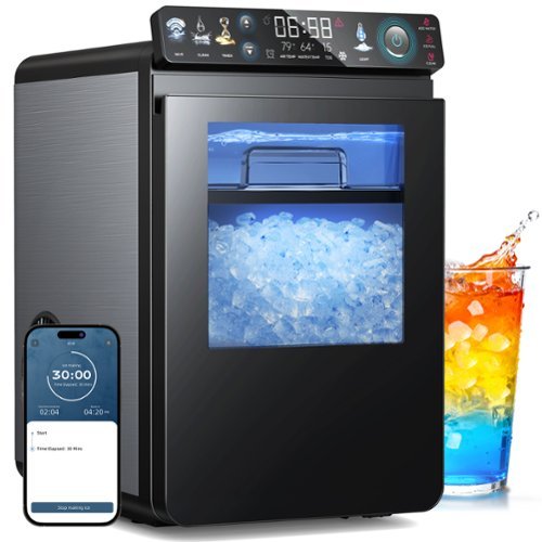 Ecozy Chillio - 44 lbs Per Day Nugget Ice Maker Countertop with Full-color Panel, Pebble Ice Machine with APP Control - Stainless Steel-Front_Standard 