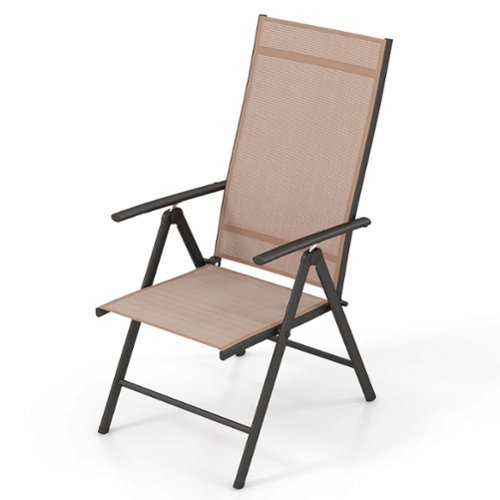 Costway 1 PCS Patio Folding Dining Chair with 7-Level Adjustable High Backrest for Garden - Brown