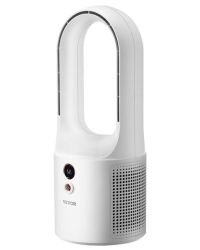 VEVOR - Desk Fan Bladeless, 12.99 Inch Portable Desk Fan, 6-Speed USB Quiet Cooling Small Tower Fan with Rechargeable Battery - White-Front_Standard 