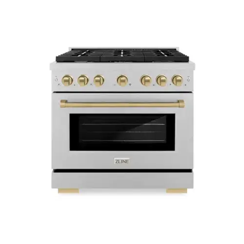 Front. ZLINE - ZLINE Autograph 36 in. Paramount Dual Fuel Satin Steel Range w/ 6 Burners & Bronze Accents (SDRSZ-36-CB) - Stainless Steel.