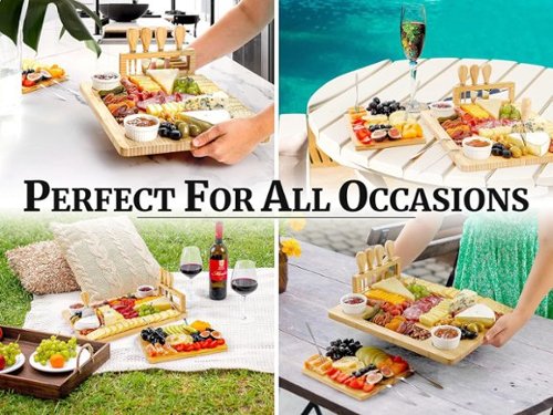 Zulay Kitchen Premium Bamboo Cheese Board Set with 4 Piece Knife