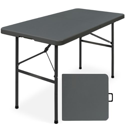 Best Choice Products - Portable Folding Plastic Dining Table w/ Handle, Lock - 4ft - Dark Gray-Front_Standard 