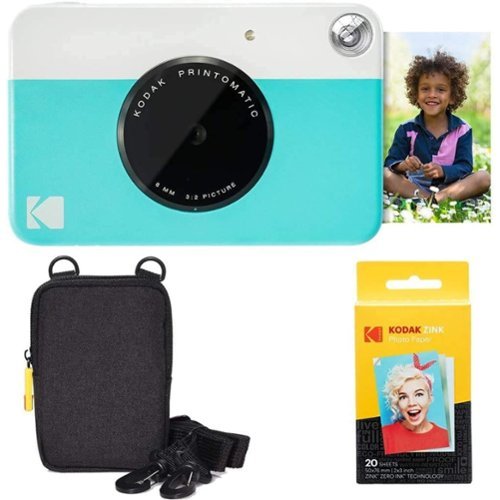 Kodak - Printomatic 5MP Instant Print Camera, Case & Zink Photo Paper (20 Sheets) Bundle - Blue-Front_Standard 