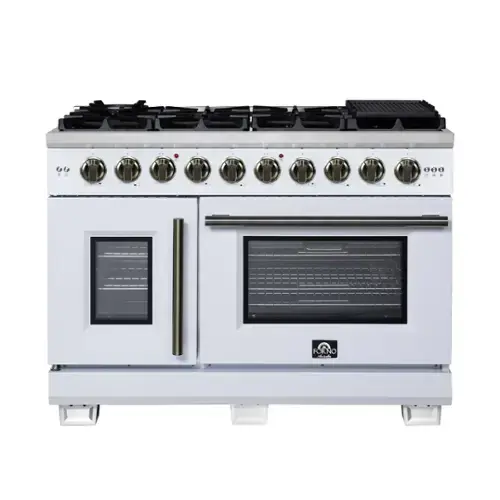 Front. Forno Appliances - Capriasca 6.58 Cu. Ft. Freestanding Double Oven Gas Convection Range with French Doors and Rotisserie Air Fryer - White.