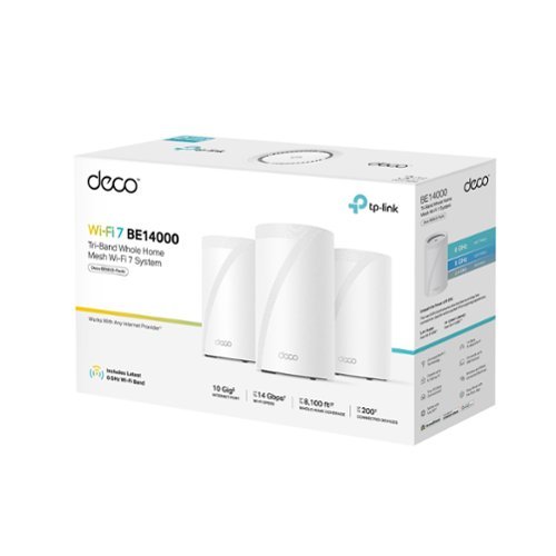 TP-Link Deco BE68 Wi-Fi 7 BE14000 Whole Home Tri-Band Router Mesh with Ultra-Fast 10G Port and AI-Driven Roaming (3-pack) - White GLOBAL SHIPPING