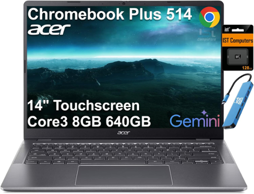 Acer - Chromebook Plus 514 14" FHD+ Touchscreen Laptop - Intel Core i3 - 8GB RAM - 640GB Storage - Backlit - Chrome OS - Arctic Grey-Front_Standard 