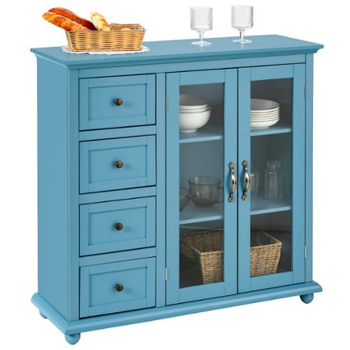 Costway - Buffet Sideboard Table Kitchen Storage Cabinet w/ Drawers & Doors - Blue-Front_Standard 