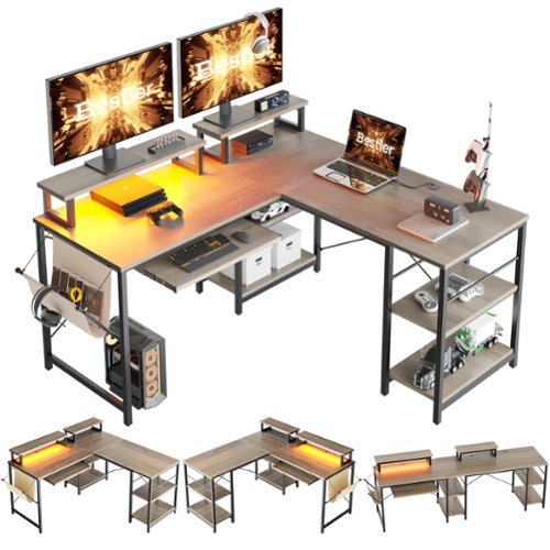 Bestier L-Shaped Corner Gaming Desk - 59" Office Computer Desk - Gray