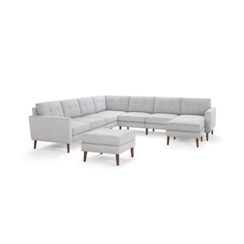 Burrow - Mid-Century Nomad 7-Seat Corner Sectional with Chaise and Ottoman - Crushed Gravel