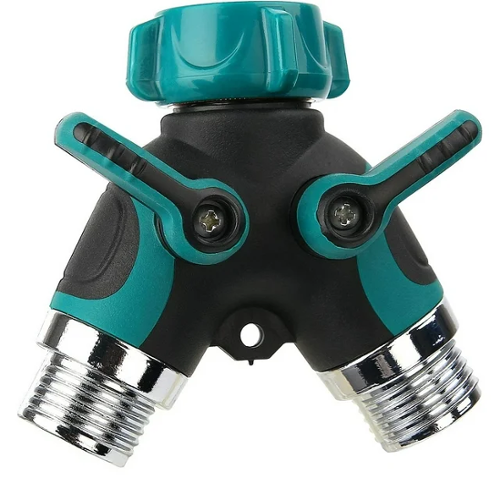 MOVSSOU - 2 Way Water Splitter Heavy Duty Garden Hose Splitter Faucet Splitter with Shut off Valve - Green-Front_Standard 