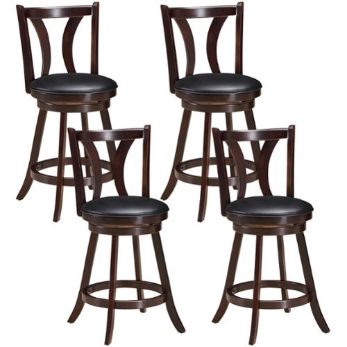 Gymax - Set of 4 Swivel Bar stool 24'' Counter Height Leather Padded Dining Kitchen Chair - Brown-Front_Standard 