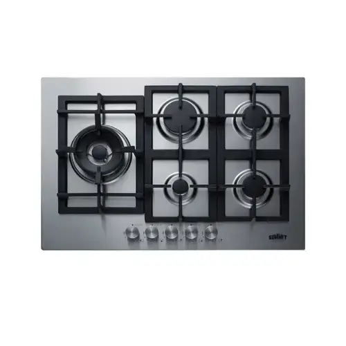 Front. SUMMIT - 30" Wide 5-Burner Propane Gas Cooktop In Stainless Steel - Silver.