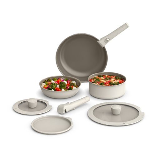Bella - 8-Piece Ceramic Nonstick Cookware Set with Removable Handles - Oatmilk