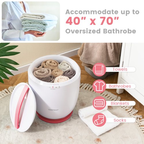 Costway Countertop Towel Warmer Bucket with Aromatherapy Holder Auto Shut Off & Timer - Pink WORLDWIDE DELIVERY