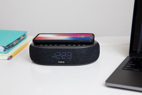 iHome TimeBoost - Bluetooth Stereo Alarm Clock with Speakerphone, Wireless Charging and USB Charging - Black/Gunmetal BUY IN HONG KONG